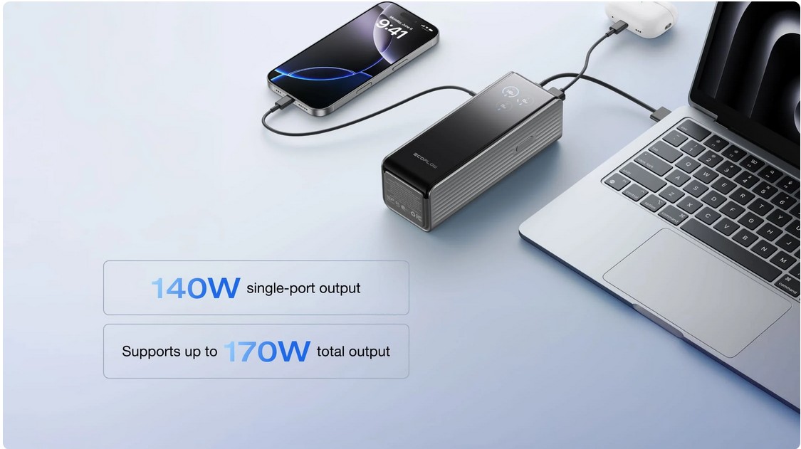 EcoFlow RAPID Power Bank 25,000mAh, 170W, Built-In Cables